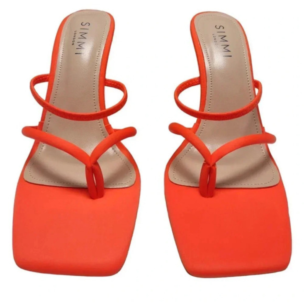 Simmi London Square Toe Orange Mule Slim Stiletto Sandal Heels Size 8